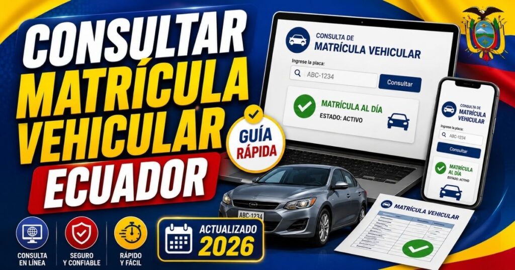 Consultar matrícula vehicular Ecuador guía rápida 2026 para revisar datos del vehículo y valores pendientes