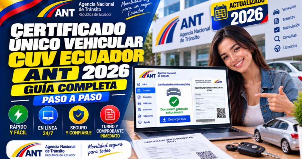 Certificado único vehicular CUV Ecuador ANT 2026: cómo obtenerlo en línea